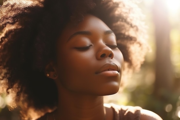 Une femme avec les yeux fermés et les yeux fermés