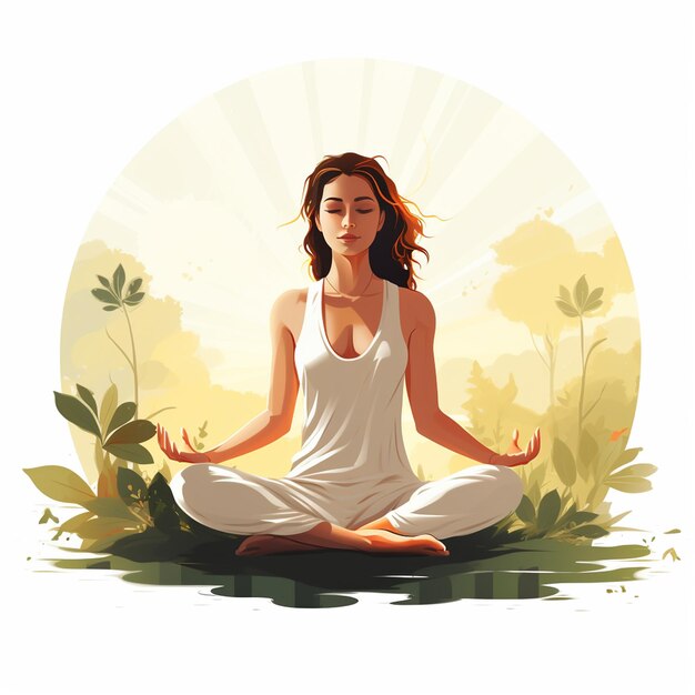 Une femme de yoga en lotus pose sur un fond naturel Illustration vectorielle