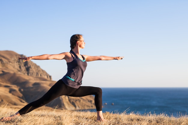 femme, yoga, nature, extérieur