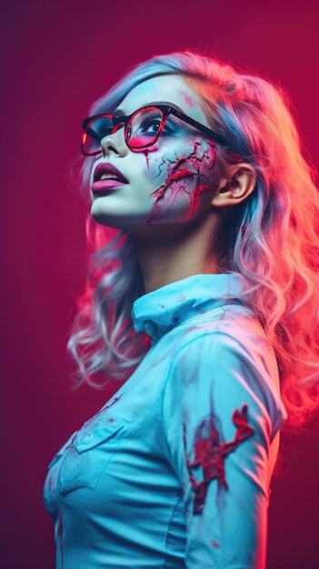 Femme zombie Halloween portant des lunettes