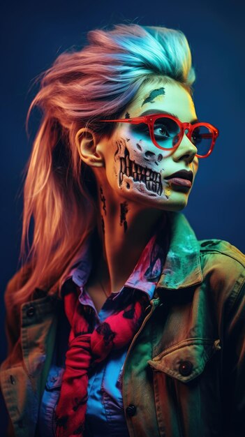 Femme zombie Halloween portant des lunettes