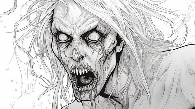 Photo une femme zombie noire et blanche dessinant dans le style de frank cho