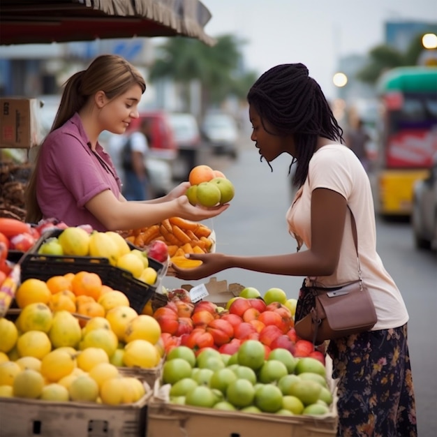 femmes, achats, pour, fruit