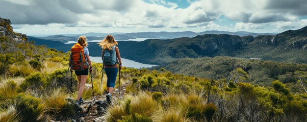 Des femmes actives et aventureuses embrassent la beauté sauvage de la Tasmanie39 à travers des promenades exaltantes dans la brousse et l'exploration de la nature sauvage.