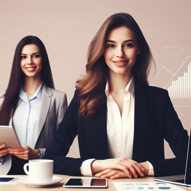 Photo femmes d'affaires au bureau pour les médias sociaux