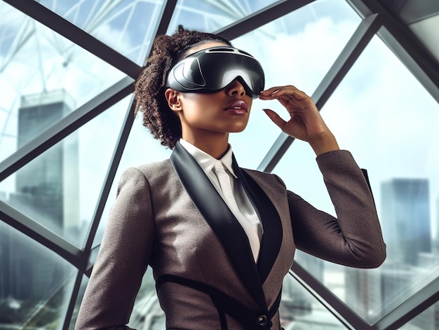 Photo femmes d'affaires dans le bureau virtuel monde vr futur environnement de travail généré par ai