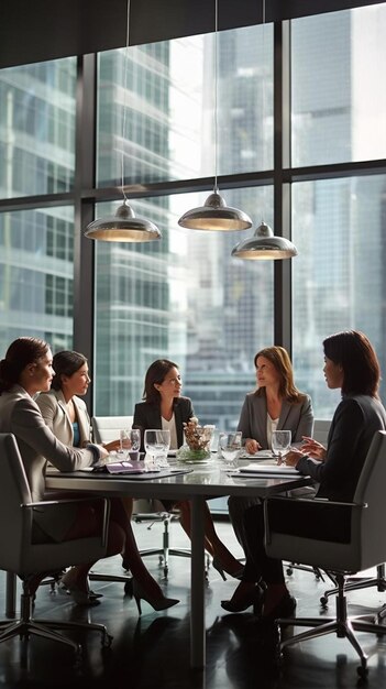 Des femmes d'affaires discutent dans une salle de conférence.