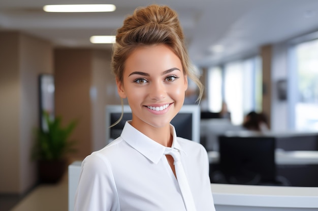 Photo femmes d'affaires travaillant dans une chemise sourire attendant ou client