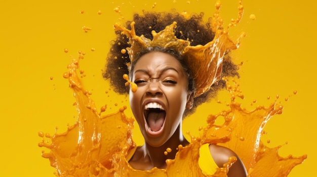 Photo femmes africaines avec éclaboussure d'eau jaune