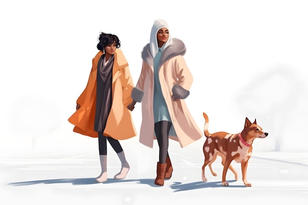 Femmes afro-américaines promenant leur chien à l'art généré par le réseau neuronal d'hiver