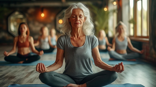 Photo des femmes âgées pratiquent le yoga.