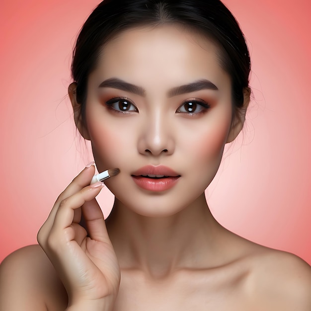 femmes asiatiques maquillage visage femme testant des cosmétiques beau visage pour le maquillage