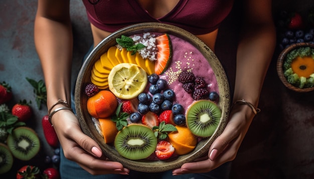 Des femmes en bonne santé savourent une salade de baies gourmande générée par l'IA