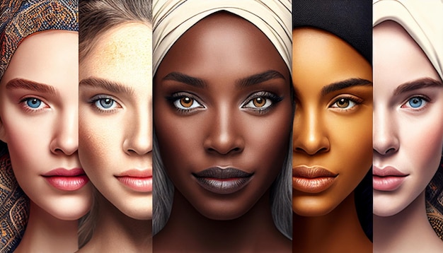 Femmes de la diversité et portrait de groupe avec soins de beauté et autonomisation et inclusion diverses Égalité à la fois locale et mondiale et IA générative