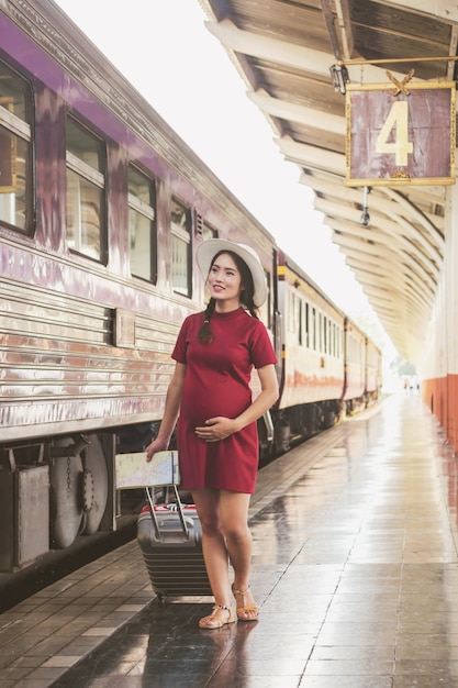 Femmes enceintes voyageant en train