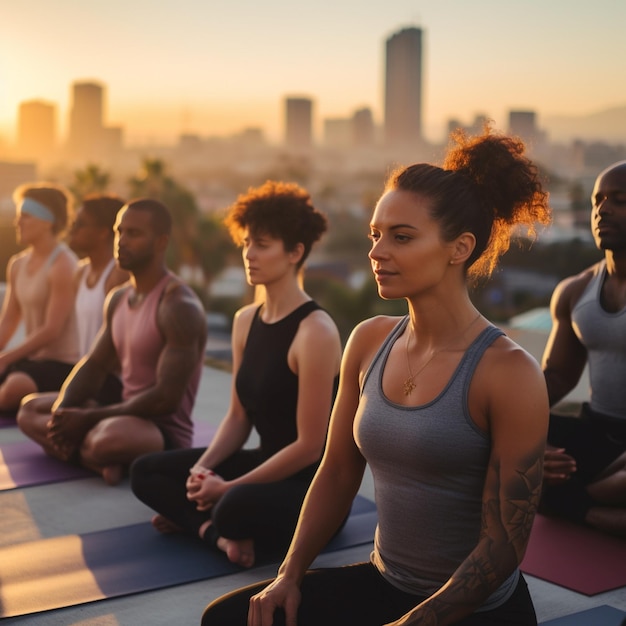 Les femmes et les hommes s'entraînent aux postures de yoga, à la méditation, au yoga.