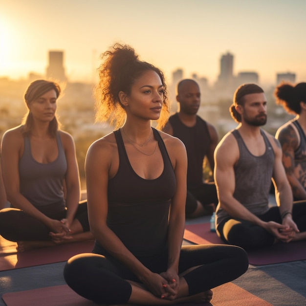 Photo les femmes et les hommes s'entraînent aux postures de yoga, à la méditation, au yoga.