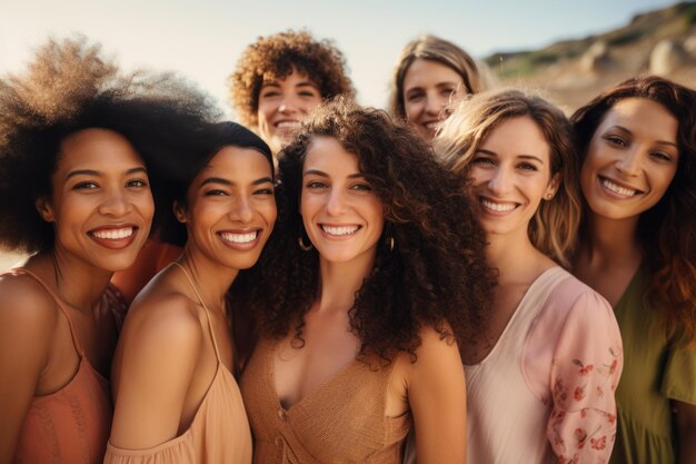 Des femmes latines heureuses avec une couleur de peau différente regardent à la caméra.
