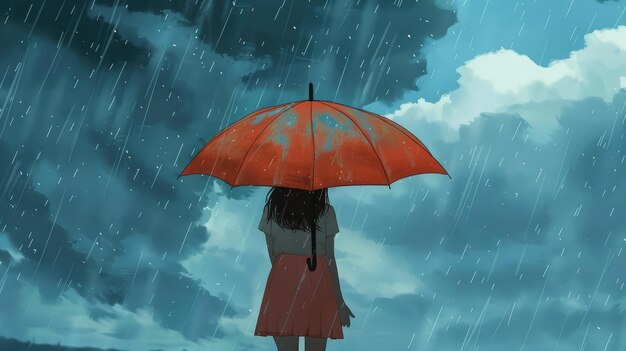 Les femmes marchent dans la pluie la main des femmes tenant un parapluie elle se sent triste le ciel a une pluie et couvert tout le temps