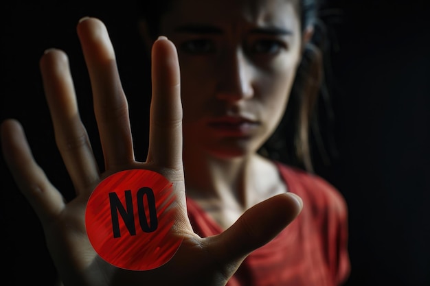 Photo des femmes montrent un panneau d'arrêt contre la discrimination et la violence