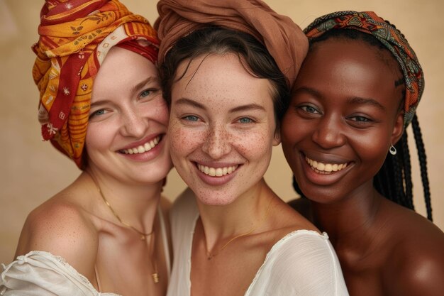 Photo des femmes multiethniques célèbrent la journée internationale de la femme dans un groupe d'âge mixte heureux