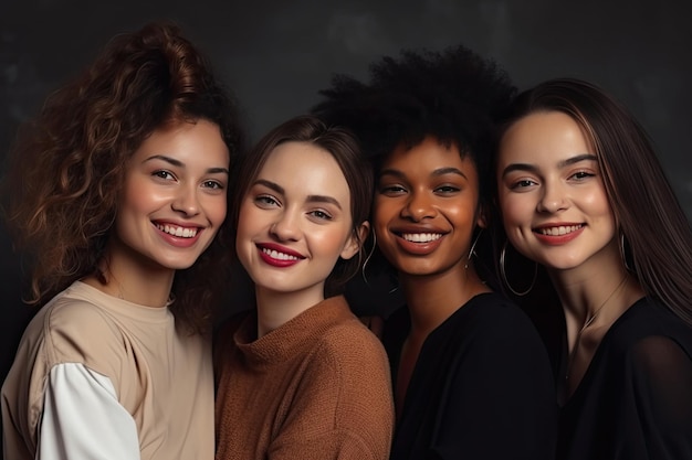 Femmes multiraciales debout ensemble et souriant à la caméra Créé avec Generative AI