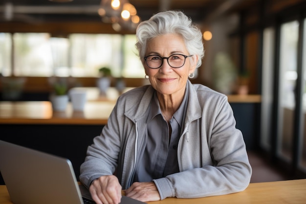 Femmes mûres avec ordinateur souriant IA générative