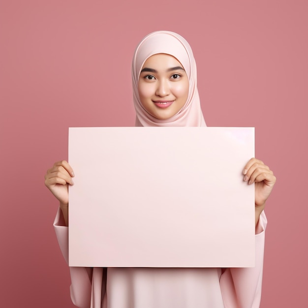 Femmes musulmanes asiatiques portant le hijab tenant un tableau blanc