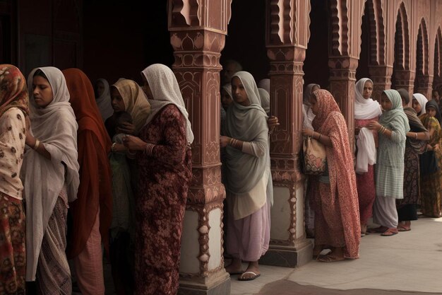 Des femmes musulmanes entrent dans une mosquée pour prier.