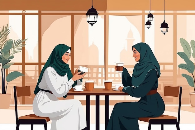 Femmes musulmanes se rencontrent dans un café arabe