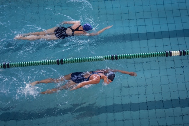 Femmes nageurs de course dans la piscine