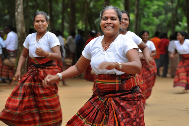 Des femmes orientales mûres souriantes dansent une danse traditionnelle de leur village lors d'une célébration en plein air