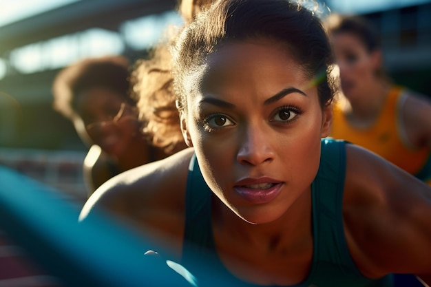 Photo femmes sur piste courant dans un marathon de course