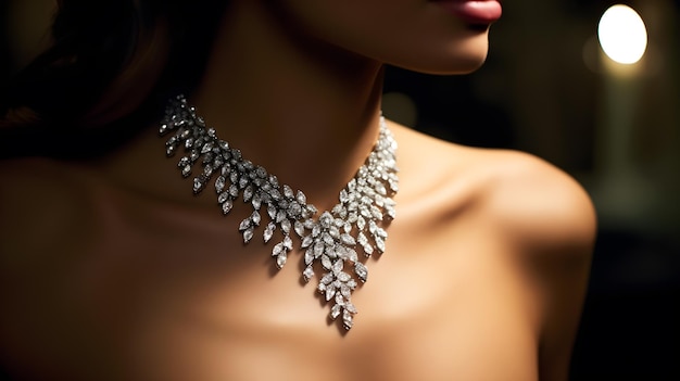 Des femmes portant un collier de diamant à la mode avec une couleur différente sur fond noir