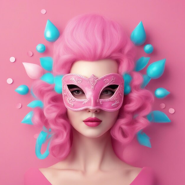 Photo des femmes portant un masque de carnaval rose avec un beau fond rose