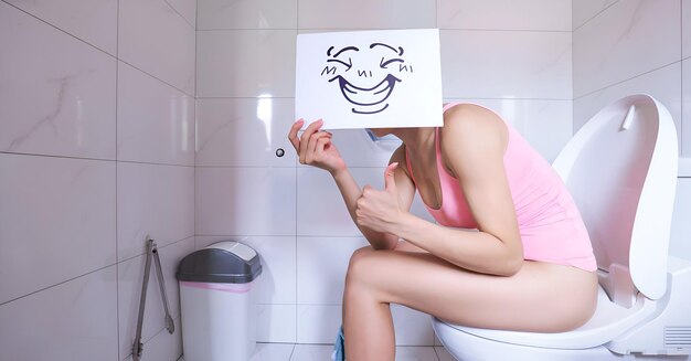 Des femmes portant des pyjamas blancs assises sur les toilettes tenant la main le concept de soins de santé des tissus