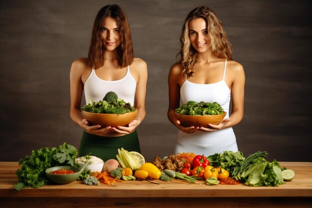 Des femmes préparant des repas sains, vue de devant