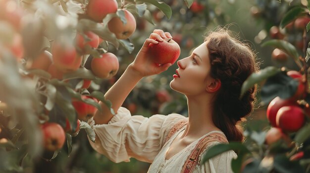 Des femmes profitent de l'activité d'automne pour cueillir des pommes de l'arbre pour la récolte de la ferme