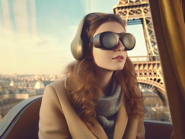 Photo femmes en réalité virtuelle visitant paris tourisme en ligne ai généré