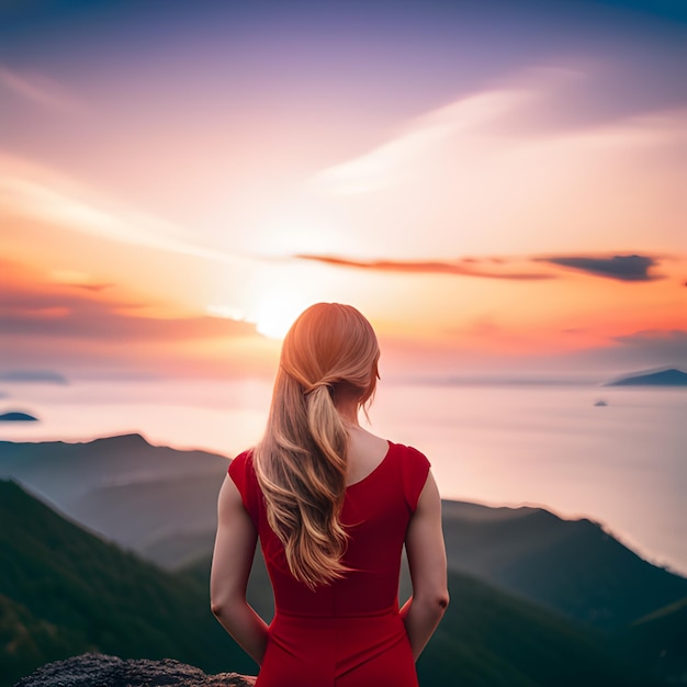 les femmes regardent le soleil au crépuscule