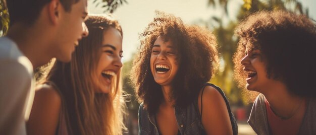 Photo des femmes rient et rient dans le parc.