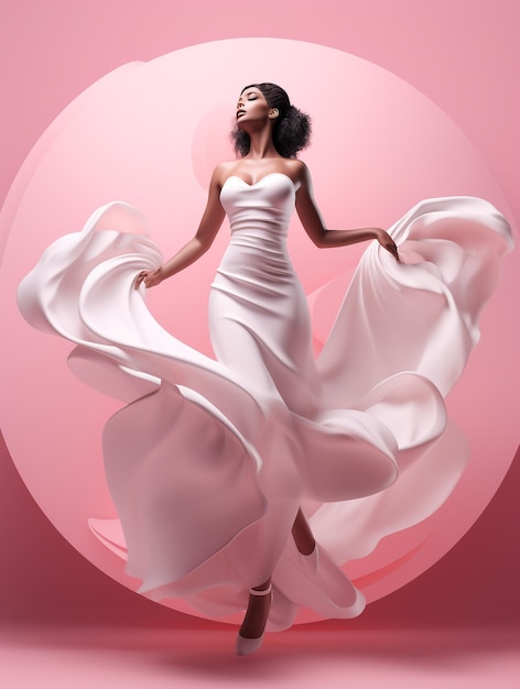 Femmes en robe blanche avec fond rose