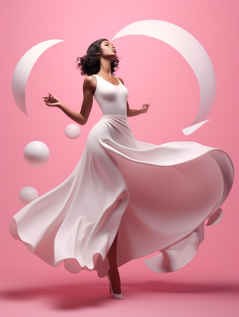 Femmes en robe blanche avec fond rose