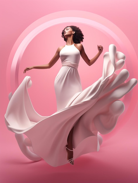 Femmes en robe blanche avec fond rose