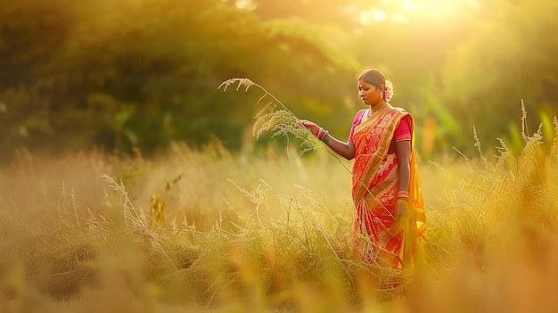 Photo des femmes rurales indiennes en saree traditionnel