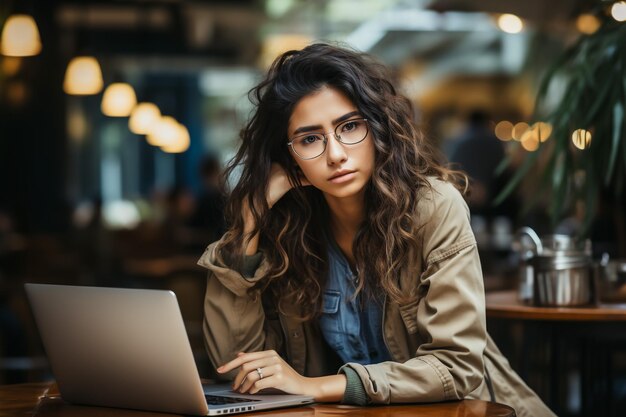 les femmes sont stressées lorsqu'elles travaillent sur un ordinateur portable. Femme d'affaires asiatique fatiguée avec des maux de tête au bureau, se sentant malade au travail, espace de copie