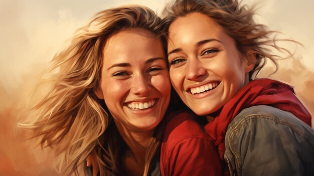 Photo femmes souriantes femmes joyeuses bonheur deux personnes jeunes