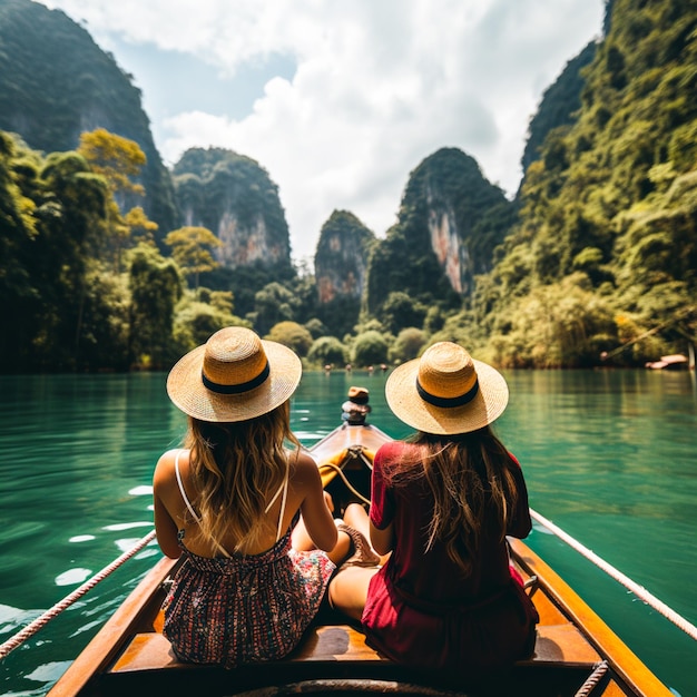 femmes touristes amies voyagent autour de Krabi voyage en mer