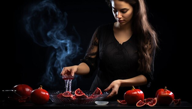 Photo les femmes turques font de la sauce à la grenade.