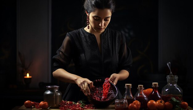 Les femmes turques font de la sauce à la grenade.